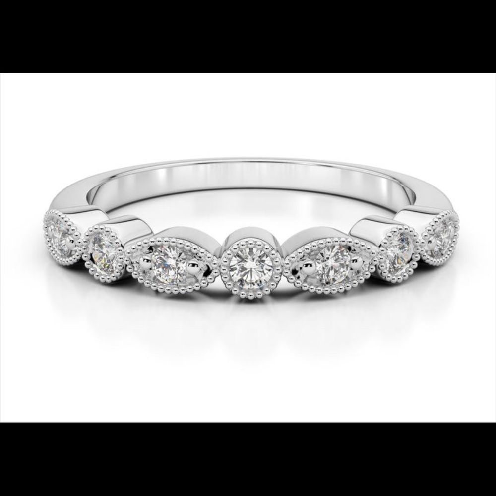 Milgrain Marquise Dot .17ctw. Diamond Wedding Band